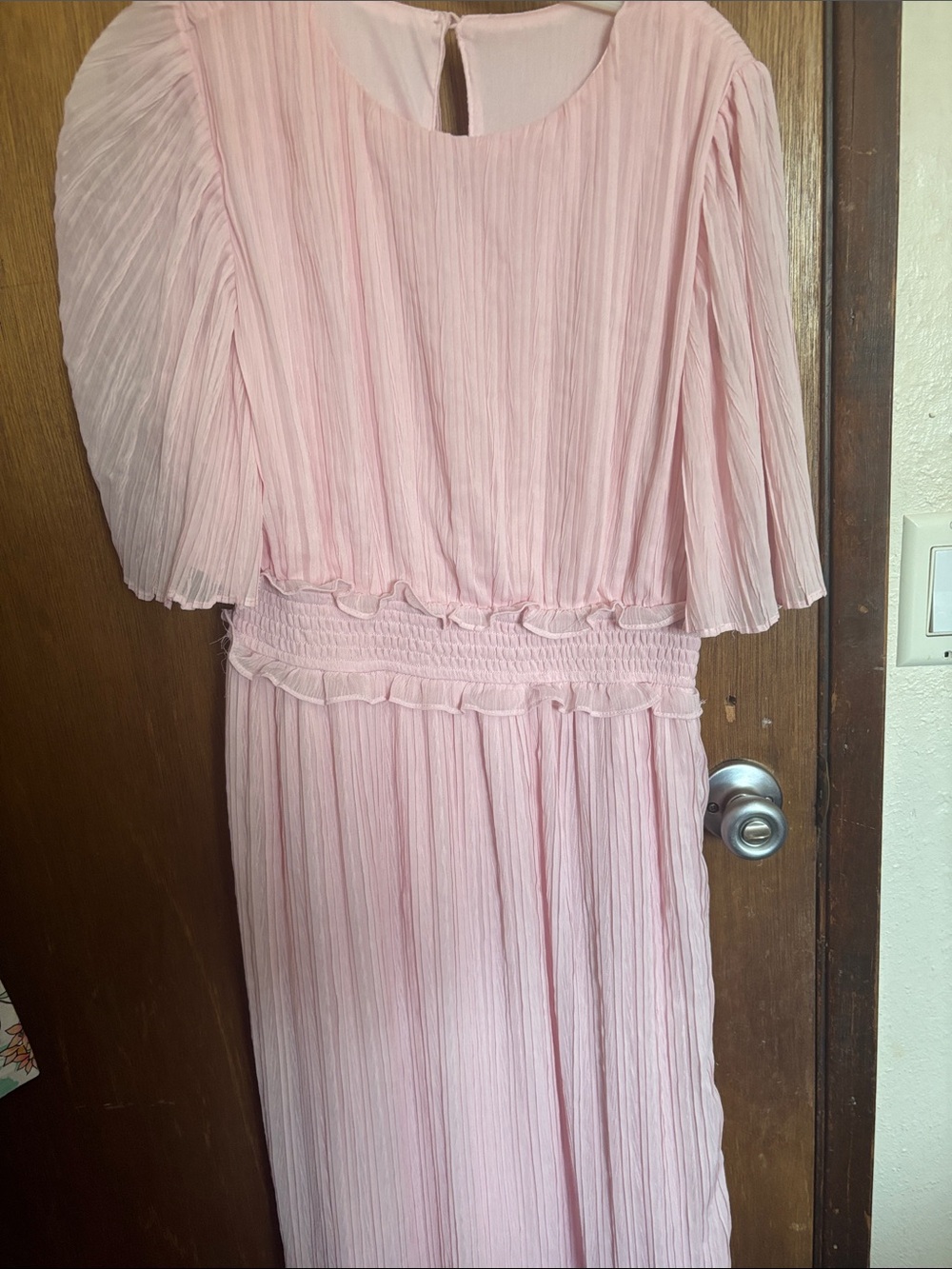 Light Pink Pleated Maxi Dress with Smocked Waist